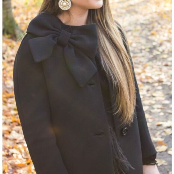 Kate Spade Dorothy Bow Peacoat Dressy Overcoat Heavyweight Black Size 4 - Picture 14 of 15